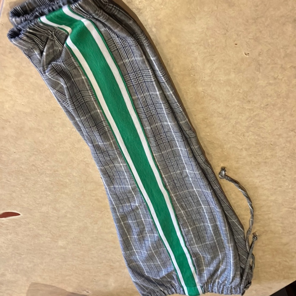 Size S plaid with green strip joggers